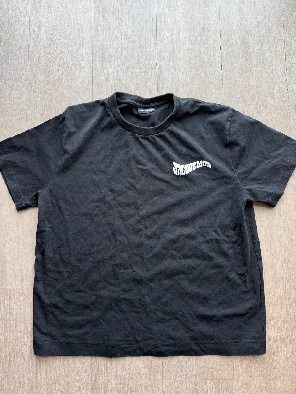 Jacquemus Black Short Sleeve Tee with White Chest Logo